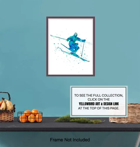 Vista 6 de Impresión artística de pared de acuarela de esquí, foto sin marco de 8 x 10 pulgadas, gran regalo para esquiadores y snowboarders, decoración