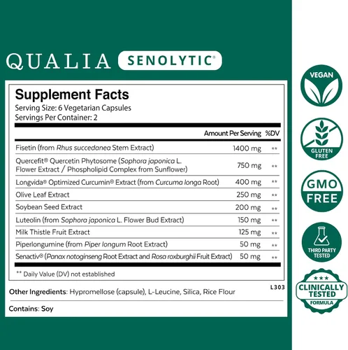Vista 2 de QUALIA LIFE SCIENCES Suplemento senolítico, fisetina, quercetina, piperlongumina y más, suplemento para el envejecimiento, apoya la reparación