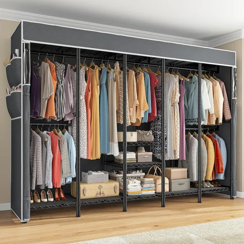 Vista 9 de Raybee Perchero de ropa resistente de 88.2 pulgadas de ancho, para colgar ropa, extra ancho, portátil, cargas de armario, 1200 libras, estante Negro