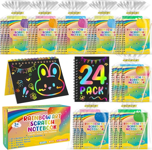 Vista 8 de YSCare Artículos de Fiesta de Arte de Rascar para Niños: 16 Pack Cuaderno de Arte de Rascar Arcoíris, Kit de Manualidades y Artesanías, Bolsas