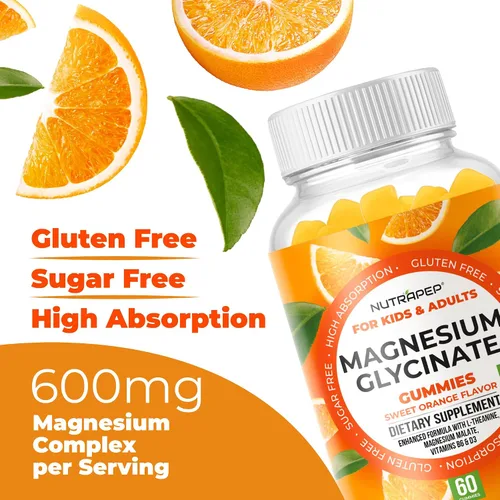 Vista 4 de NutraPep Gomitas de glicinato de magnesio para niños y adultos, mujeres y hombres, sin azúcar, sin gluten, sin OMG, vegano, suplemento masticable