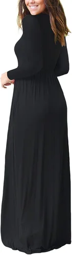 Vista 3 de VIISHOW - Vestido largo para mujer, vestido largo informal de ajuste holgado, manga larga y bolsillos