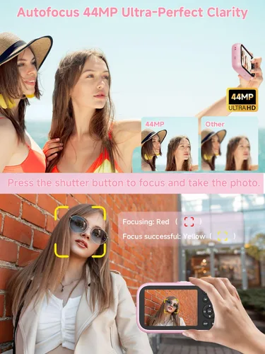 Vista 4 de Cámara digital, cámara digital compacta 4K de 48 MP con enfoque automático, cámara de apuntar y disparar con modo belleza, antivibración, tarjeta