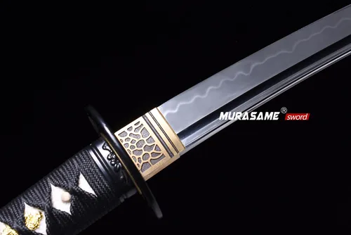 Vista 5 de MURASAME Espada Tanto Katana Corta de Arcilla Templada Acero T10 Hamon Real Muy Afilar Espiga Completa Hecha a Mano