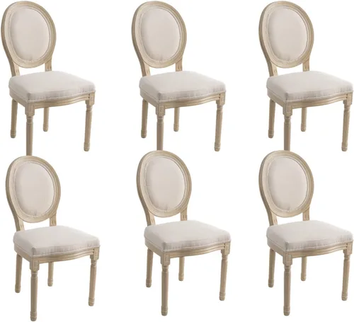 Vista 22 de Kmax Sillas de comedor estilo granja, patas de madera marrón, elegantes sillas de cocina copetudas, sillas de dormitorio francesas desgastadas