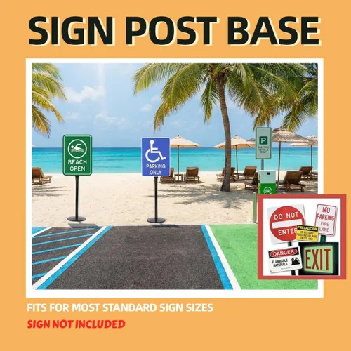 Vista 4 de Kit de poste y base de hierro fundido resistente, soporte de 12 pulgadas con poste de 48 pulgadas y pernos y tuercas para colgar letreros, soporte