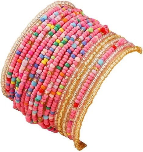 Vista 17 de Fuqimanman2020 18 piezas de pulseras apilables con cuentas estilo boho para mujer, conjunto de tobilleras de cuentas de arroz multicapas coloridas