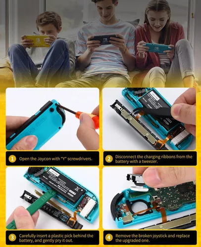 Vista 5 de TiMOVO Paquete de 4 palancas de repuesto Joycon, analógicas 3D para Nintendo Switch OLED 2021SwitchSwitch Lite Joycon, kit de herramientas