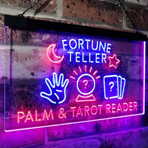 Vista 3 de Fortune Teller Palm Tarot Reader - Letrero de neón LED de doble color, azul y rojo, 24 x 16 pulgadas st6s64-i3118-br