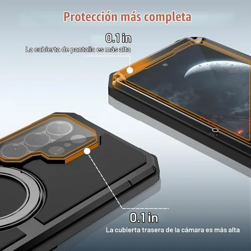 Vista 6 de Simicoo Samsung S26 Ultra - Funda militar resistente de metal resistente [compatible con MagSafe] con soporte de anillo magnético 360°, cubierta