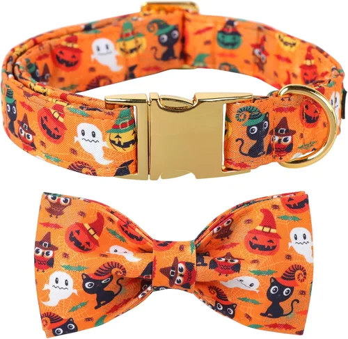 Vista 24 de Collar de perro a cuadros de búfalo amarillo otoñal con pajarita elegante Otoño-Lazo-Cuadros Amarillo