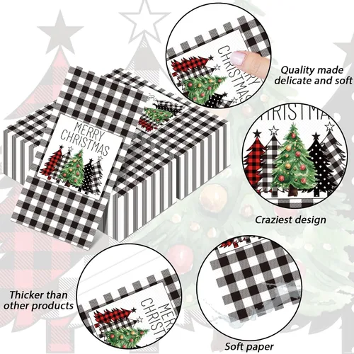 Vista 3 de Servilletas de Navidad de búfalo blanco y negro, servilletas de papel desechables para decoración de mesa de Navidad (100 unidades)
