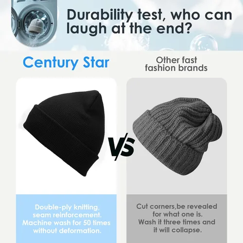 Vista 4 de Century Star Gorro para hombres y mujeres, gorro de invierno suave, gorro de invierno con calavera, gorras de punto 01 Negro