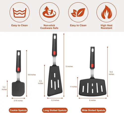 Vista 9 de Hotec Espátula de silicona flexible, espátula y pinzas de barbacoa de 16 pulgadas para cocinar