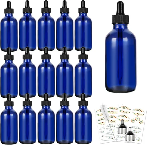 Vista 10 de CycleMore 16 Pack 4 oz Amber Glass Boston Bottles with Glass Droppers