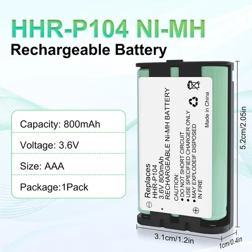 Vista 2 de HHR-P104 NI-MH Batería Recargable para Panasonic 3.6V 800mAh AAA Batería para Teléfonos Inalámbricos