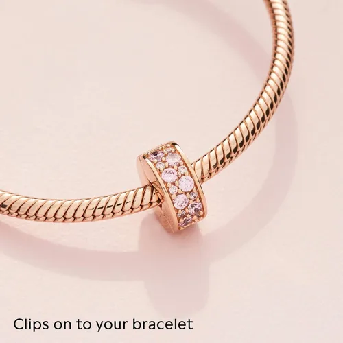 Vista 4 de PANDORA Joyería rosa brillante con clip de elegancia de circonita cúbica en rosa Metal Silicona Circonita cúbica
