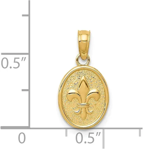 Vista 3 de Diamond2Deal Flor de Lis pequeña pulida de oro amarillo de 14 quilates en colgante ovalado, joyería fina para mujer, Metal, No es una piedra preciosa