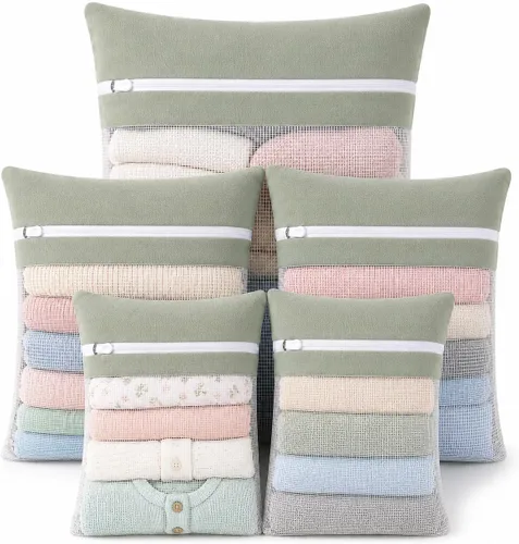 Vista 9 de Bolsa de 6 piezas, bolsa de lavandería de malla de algodón duradera, cremallera resistente, malla transpirable, exquisita bolsa de lavandería