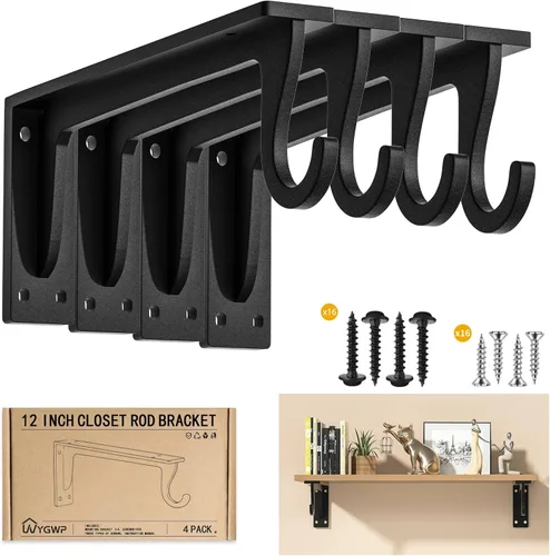 Vista 8 de Soportes para barra de armario, soporte resistente de 400 libras, soportes de estante de armario con soporte para barra para armario, baño y cocina