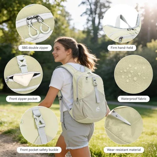 Vista 4 de Mochila de 15L pequeña para senderismo para hombres y mujeres, mochila ligera plegable, mochila de día plegable, para camping, viajes al aire libre