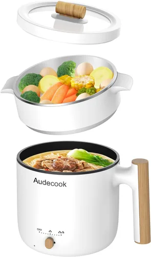 Vista 11 de Audecook Olla Caliente Eléctrica, Cocedor de Fideos Rápidos de 1.5L, Mini Multicocina Antiadherente Portátil, Olla Eléctrica de Viaje con Control