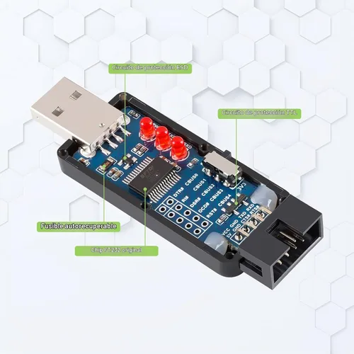 Vista 3 de Adaptador industrial USB a serie UART Adaptador serie FT232RL Convertidor de serie a USB Adaptador USB a TTL Módulo de puerto Soporte de múltiples