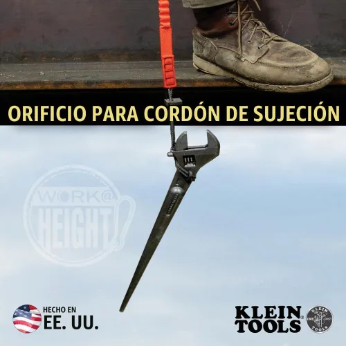 Vista 4 de Klein Tools 3227 Llave Ajustable Extra Ancha, Llave de Construcción Spud para Tuercas y Pernos de hasta 1-7/16 Pulgadas, 10 Pulgadas, con Orificio