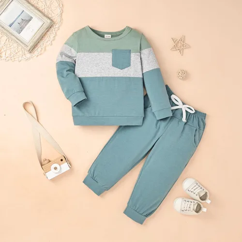 Vista 45 de Ropa de otoño e invierno para bebé, trajes de niño pequeño, sudadera de manga larga, sudadera de retazos y pantalones, 2 piezas, 12 meses a 5 años