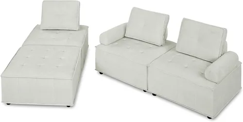 Vista 68 de Quarte Sofá seccional en forma de U, sofá modular con dos asientos individuales, dos sillas, combinación de bricolaje, tela de hilo en bucle Beige/5