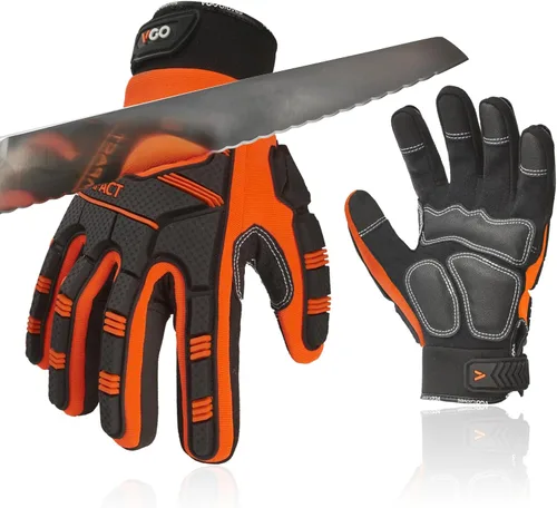 Vista 7 de Vgo... Cut Resistant Gloves, Cutproof Leather Work Gloves Men Women,EN388 level E, ANSI level A5,Touchscreen,Mechanics Gloves 1 par - negro