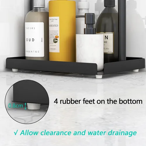Vista 3 de STWWO Organizador de encimera de baño de 3 niveles, organizador de tocador para estante de esquina de baño, organizador de ducha de metal con asa
