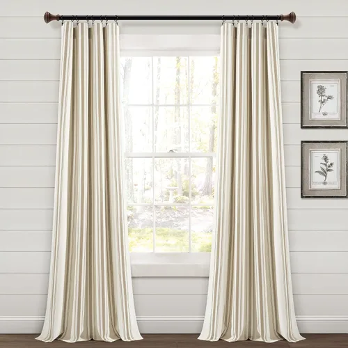 Vista 9 de Lush Decor Farmhouse Stripe - Par de paneles de cortinas de ventana de algodón teñido con hilo a rayas, 42" An x 84" L, Negro - Encanto rústico