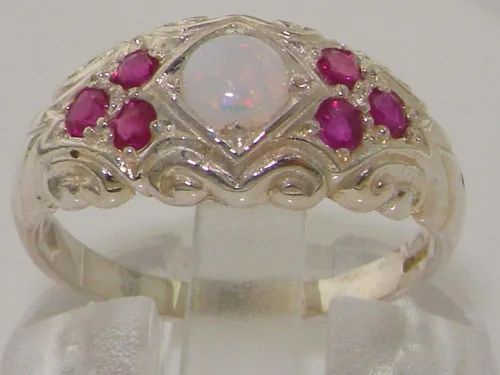 Vista 2 de Anillo de plata de ley 925 auténtico ópalo y rubí para mujer
