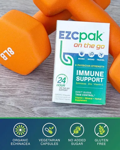 Vista 5 de EZC Pak Refuerzo del sistema inmunológico On The Go con equinácea, vitamina C, zinc, suplemento de apoyo inmunológico, vitaminas inmunitarias