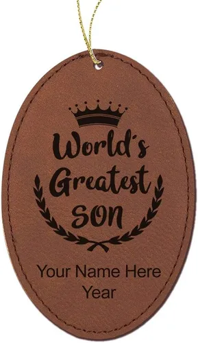 Vista 11 de LaserGram Personalized Christmas Ornament, World's Greatest Son, Faux Leather, Custom Laser Engraved Gift Idea (Oval Shape, Black with Gold)