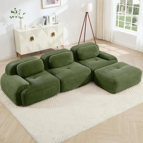 Vista 51 de Juego de sofás seccionales sin hueso de 117 pulgadas para sala de estar, modular en forma de L y sofá de 3 plazas con asiento profundo, almohadas