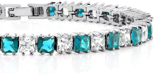 Vista 13 de Gem Stone King Pulsera de tenis clásica de circonita cúbica de corte princesa para mujer