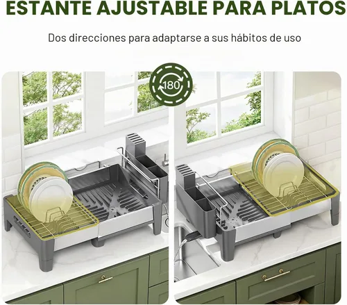 Vista 9 de Urackify Escurridor de platos expandible, escurridor de platos de acero inoxidable con marco de aluminio, escurridor de platos para encimera