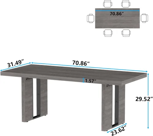 Vista 2 de Loomie Mesa de comedor de 70.8 pulgadas, mesa de cocina rústica para 6-8 personas, muebles de comedor grandes, mesa rectangular para sala de estar