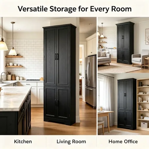 Vista 6 de Function Home 72" Kitchen Pantry Cabinet, Tall Wood Farmhouse Storage Cabinet with Doors and Adjustable Shelves, 6 Tier Freestanding Cupboard for