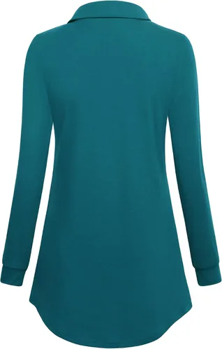 Vista 3 de Timeson - Sudadera tipo túnica de manga larga con solapa y botones para mujer