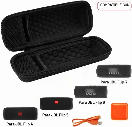 Vista 2 de Funda compatible con JBL FLIP 6 / FLIP 5 altavoz Bluetooth portátil impermeable. Soporte de almacenamiento de viaje duro para JBL FLIP 4 y cable