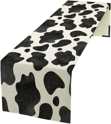 Vista 18 de YCness Camino de mesa con estampado de vaca, piel de vaca marrón, estilo occidental, decoración de casa de campo para el hogar, cocina, comedor, 13