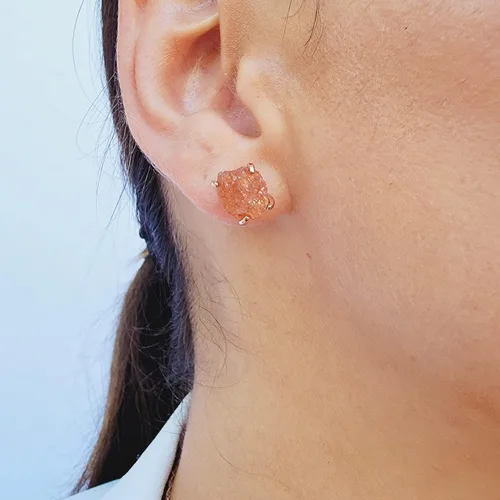 Vista 65 de Aretes de piedra preciosa natural en bruto con oro rosa sobre plata de ley 925, 6 a 0.276 in, regalo de piedra de nacimiento de calidad genuina