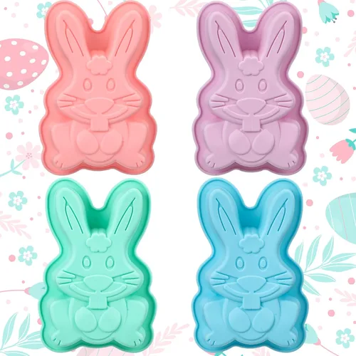 Vista 7 de SiliFine 4 paquetes de moldes de silicona de Pascua, moldes de conejo, moldes de chocolate, moldes para hornear conejos, bandejas de silicona