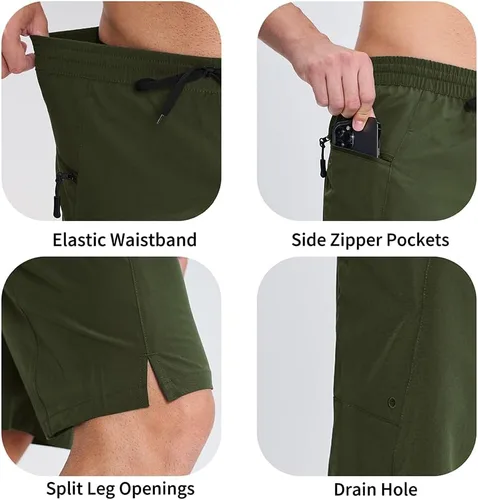 Vista 5 de STICKON Traje de baño para hombre, de secado rápido, con bolsillos con cremallera