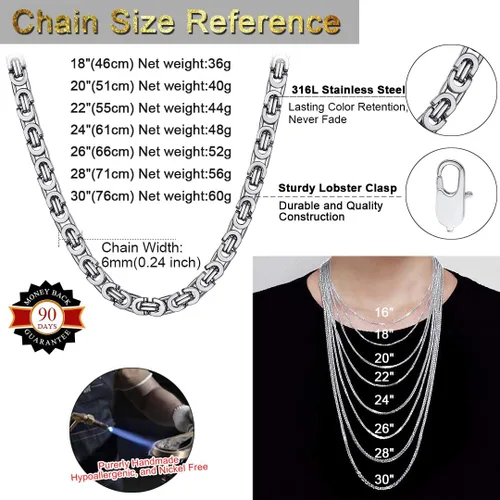 Vista 6 de Cadena bizantina de ChainsHouse para hombres y mujeres, de 0.236 0.315 0.394de pulgada de ancho, 45 a 29.9pulgadas de largo, acero inoxidable 316L