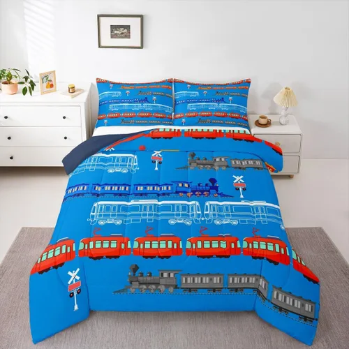 Vista 31 de Feelyou Juego de ropa de cama con estampado de aviones para niños y niñas, juego de funda de edredón de microfibra estilo boceto azul y blanco