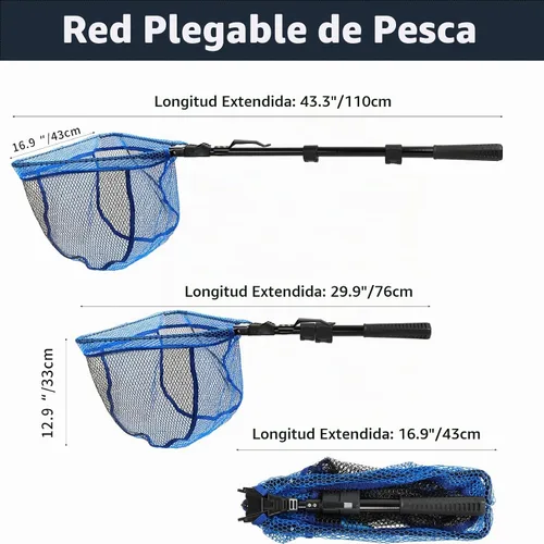 Vista 2 de SANLIKE Folding Landing Net Telescopic Pole Rubber Coated Fish Catch Net